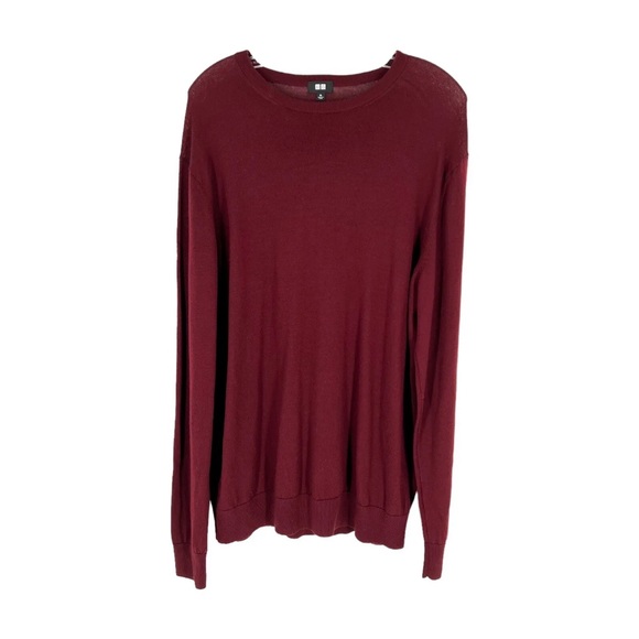 UNIQLO Sweater Mens Size XL Burgundy Wool Lightweight Knit Classic - Picture 1 of 11